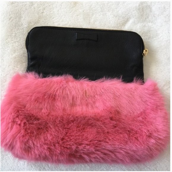 kate spade evening belles steffe faux fur pink black leather clutch purse bag - Picture 12 of 16